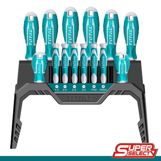Jeu de 14 tournevis TOTAL THT250614 acier Cr-V magnétique – 4 plats, 4 cruciformes PH, 6 de précision SL/PH/Torx T6/T8
