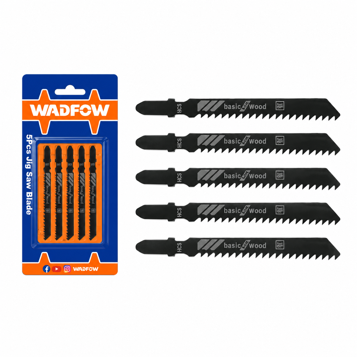 Jeu de 5 Lames Scie Sauteuse Bois WADFOW WJB111C — Coupe Bois Aggloméré Contreplaqué MDF Chantier | SQES Tunisie
