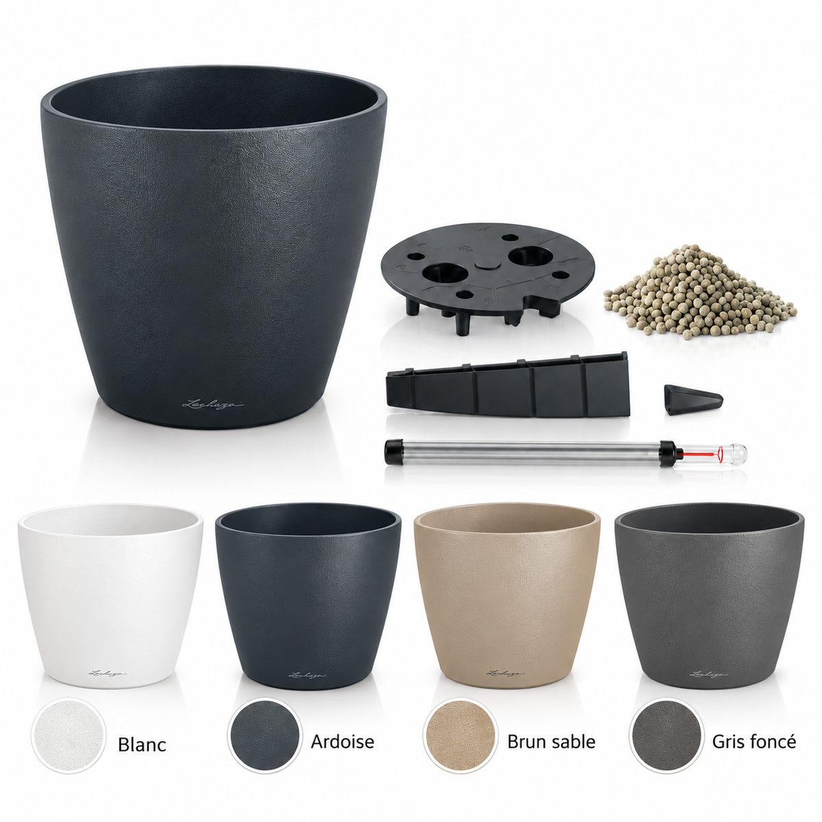 Pot LECHUZA CLASSICO Color 43, 43 × 39,5 cm, réservoir 6 L et volume de plantation 33 L. Disponible en quatre couleurs.