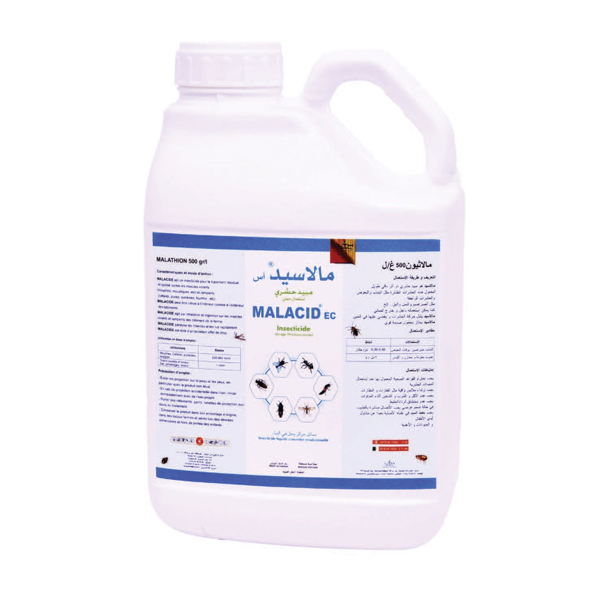 MALACID EC 25 L : visuel de gamme montrant bidon 5 L illustré, emballage 25 L non illustré