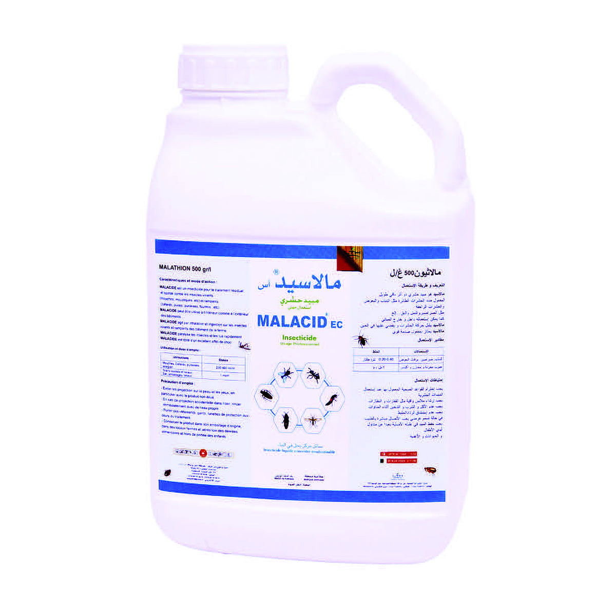 MALACID EC LTH – insecticide concentré 5 L, photo de l'emballage du catalogue fabricant, sur fond blanc – SQES Tunisie