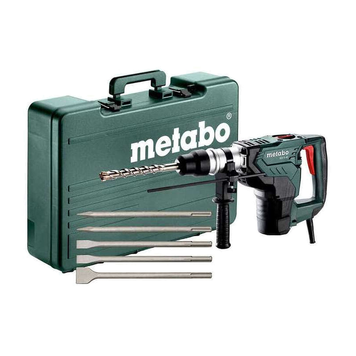 Marteau perforateur METABO KH 5-40 Set avec forets SDS-max, référence 691057000 – photographie réelle du produit et accessoires, fond blanc 1254 × 1254 px, SQES Tunisie