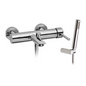 Mitigeur bain douche chrome FRAMO E410 kit complet – flexible + douchette ergonomique + support mural inclus, design cylindrique, fabrication italienne premium
