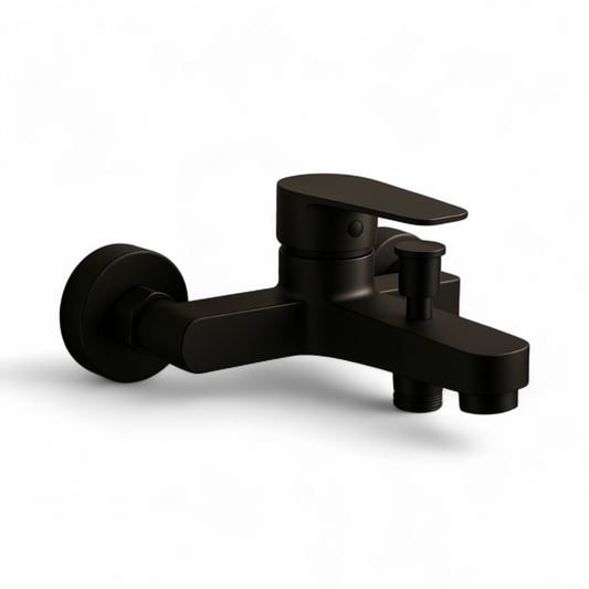 Mitigeur bain douche noir mat mural FRAMO E500 – design compact, anti-traces, contrôle précis température et débit, fabrication italienne premium
