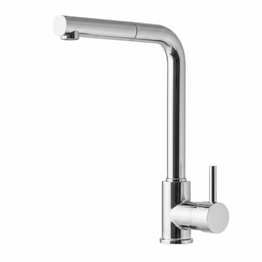 Mitigeur évier chrome FRAMO CHR 604 avec douchette extractible rétractable – 2 jets, bec 360°, cartouche céramique 40mm, testé 500 000 cycles, certification CE

