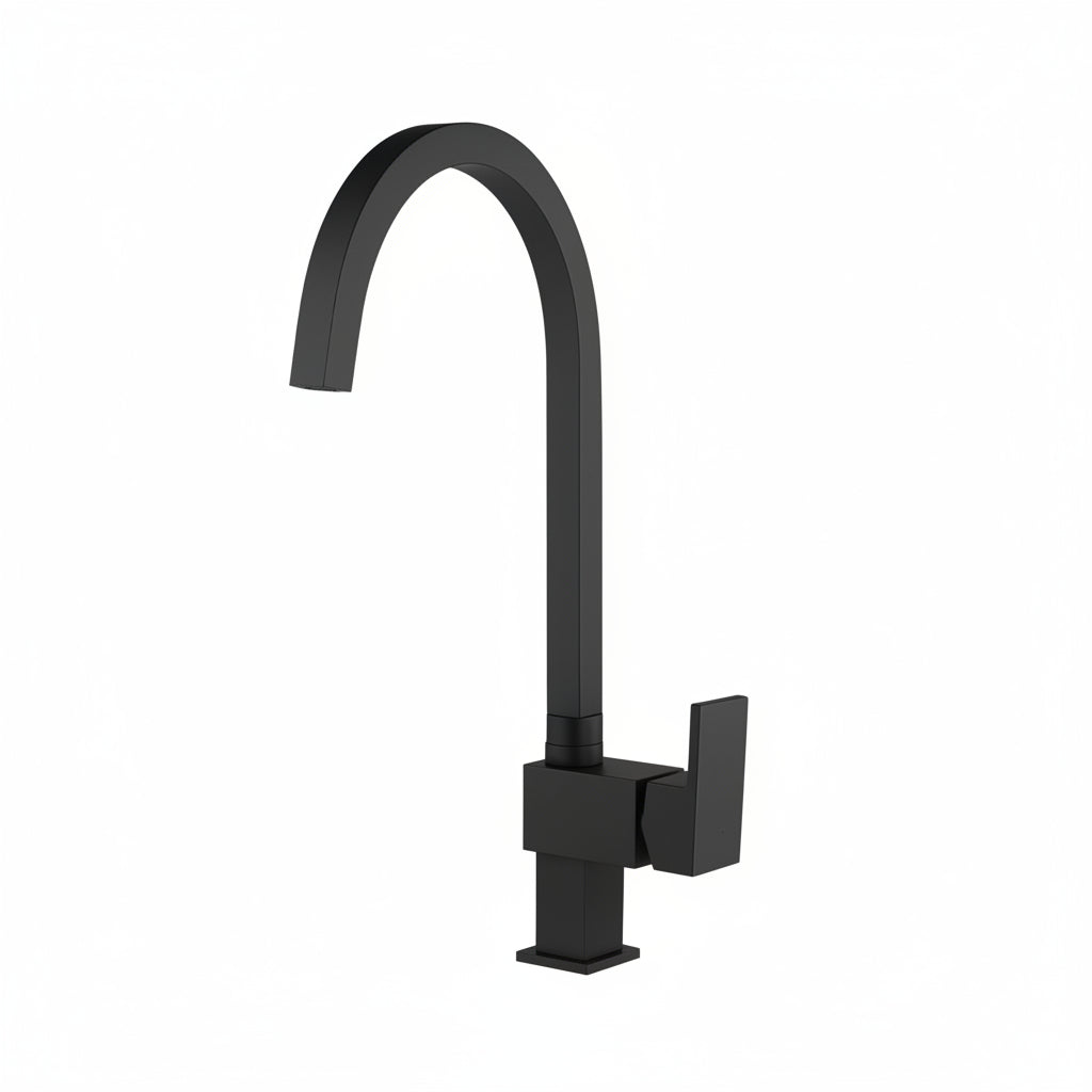 Mitigeur évier noir mat levier latéral FRAMO série E200 – commande latérale ergonomique ambidextre, cartouche céramique, anti-traces, fabrication italienne premium
