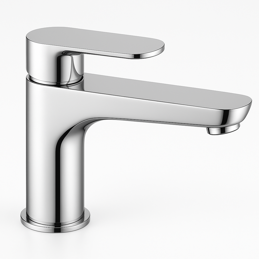 Mitigeur lavabo chrome bec long FRAMO A100 – idéal vasques à poser et lavabos profonds, cartouche céramique, anti-calcaire, fabrication italienne premium
