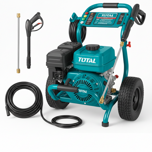 Nettoyeur haute pression TOTAL TGT250306 8,5HP 282 bar (4089 PSI) – pompe triplex laiton, moteur OHV 274cm³, tuyau 15,2m, 5 buses interchangeables
