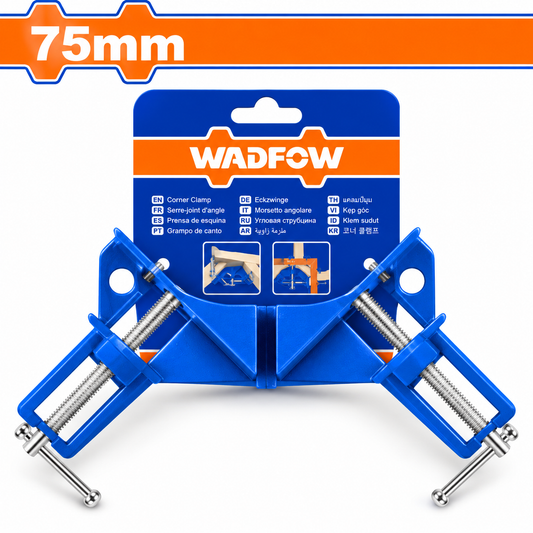 Pince d’angle WADFOW WACC453 en alliage d’aluminium, capacité maximale de serrage 75 mm, pour maintien et positionnement de pièces en menuiserie et assemblage | SQES Tunisie
