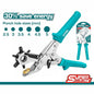 Pince de poinçonnage TOTAL 250mm – 6 tailles 2,5-5mm, acier carbone forgé, double levier ergonomique, idéal cuir ceintures et maroquinerie
