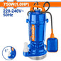 Pompe vide-cave WADFOW WWPQA03 750 W pour eaux claires, flotteur, protection thermique, câble 9 m, débit max 110 L/min et HMT max 30 m. SQES Tunisie.