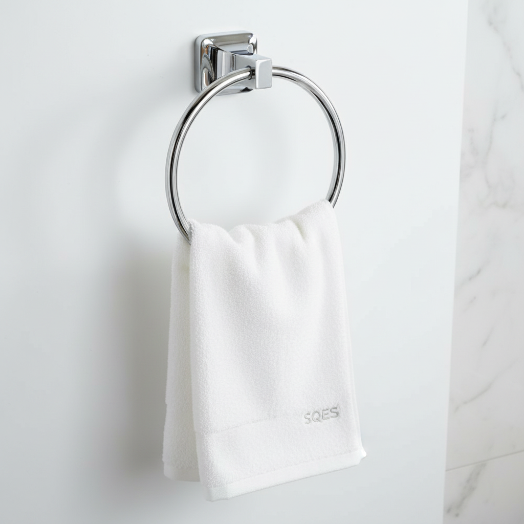 Porte serviette anneau chrome dans salle de bain luxueuse