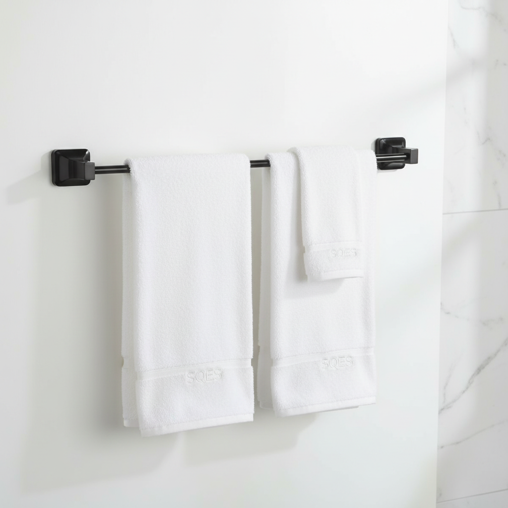 Porte serviette barre noir mat 60cm avec serviettes SQES