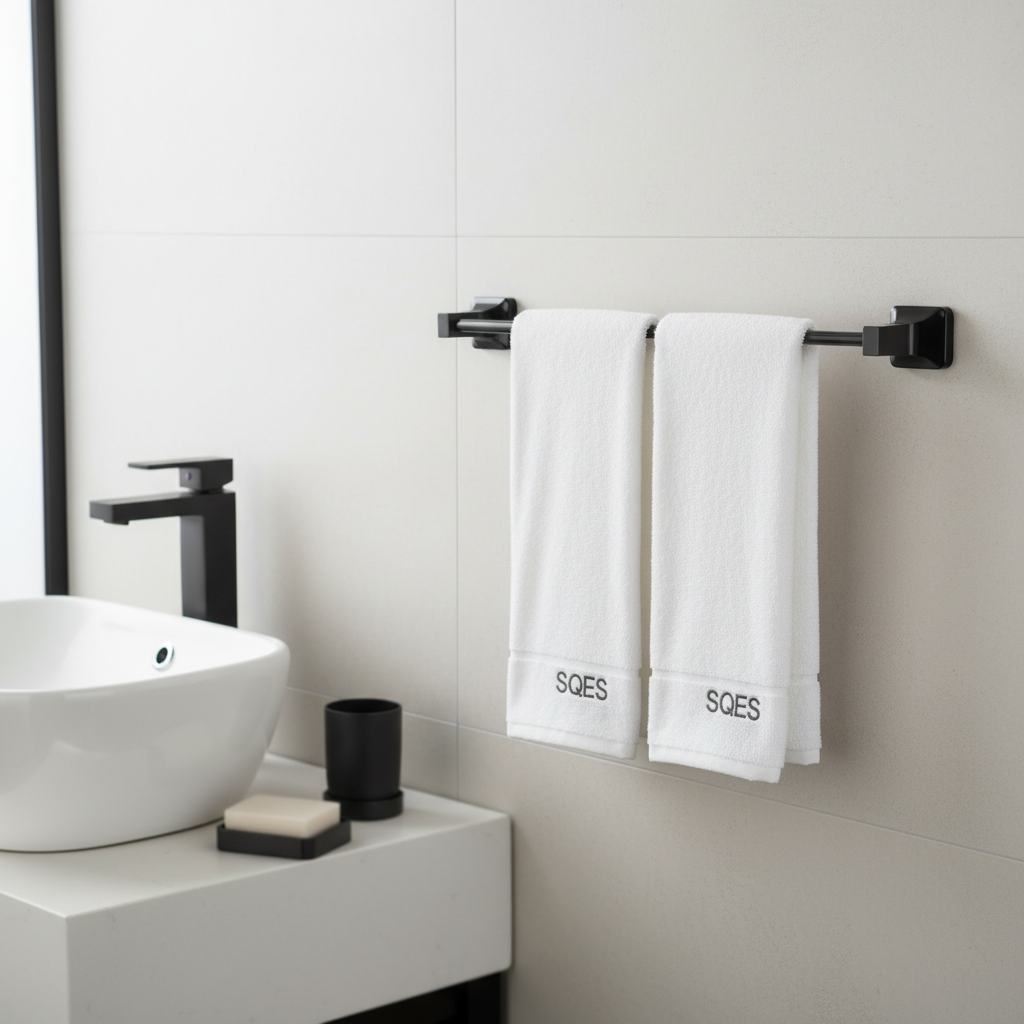 Porte serviette UNO noir 60cm avec serviettes SQES