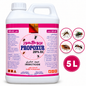 Bidon blanc d’insecticide PROPOXUR 20 % EC LTH de 5 L avec poignée, étiquette rose et illustrations de moustique, mouche, cafard et fourmi