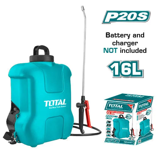 Pulvérisateur à batterie TOTAL TSPLI2001 20V 16L – 5 bar, débit 1,45L/min, portée >5m, réservoir PE, lance inox, jardin et agriculture
