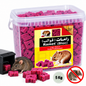 Seau transparent de RAMET Bloc LTH de 5 kg contenant des blocs raticides roses, avec illustration d’un rat