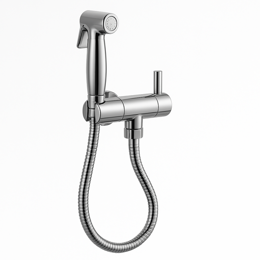 Robinet toilette + shattaf rond FRAMO 8500 C chrome poli – design classique intemporel, cartouche céramique, fabrication italienne premium
