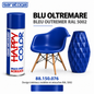 Spray peinture SARATOGA Happy Color bleu outremer ral 5002 400 ml, référence 150.076 et rendu de couleur – illustration