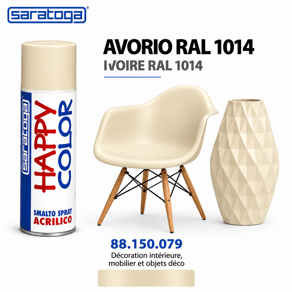 Spray SARATOGA Happy Color ivoire ral 1014 400 ml, référence 150.079 – visuel de mise en situation décorative