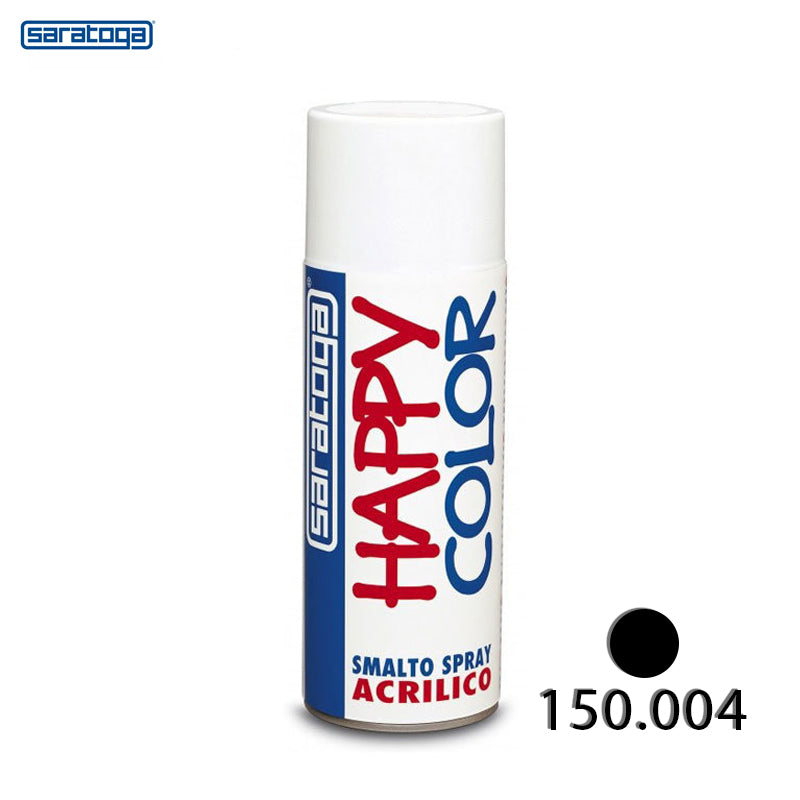 Bombe peinture acrylique SARATOGA Happy Color Noir Brillant RAL 9005 400 ml, référence 150.004, aérosol authentique