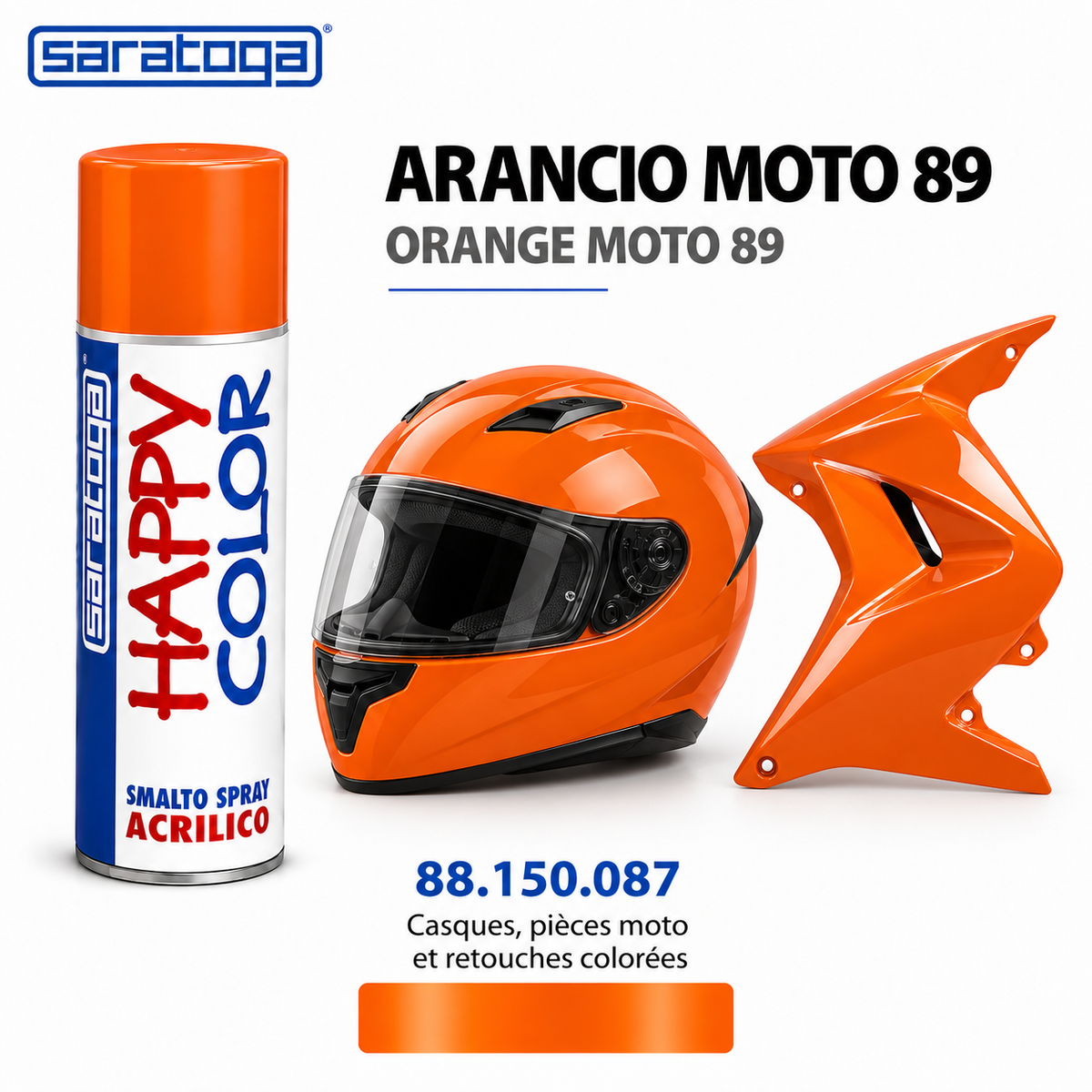 Spray SARATOGA Happy Color orange moto 89 400 ml, référence 150.087 – visuel de mise en situation décorative