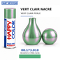 Spray SARATOGA Happy Color vert clair nacre 400 ml, référence 173.010, échantillon de couleur et mise en situation – illustration
