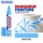 Marqueur peinture SARATOGA Paint Bleu clair pointe moyenne, dessin floral sur céramique blanche et nuancier — illustration