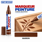 Marqueur peinture SARATOGA Paint Marron pointe moyenne, dessin marron sur bois et échantillon de couleur — illustration
