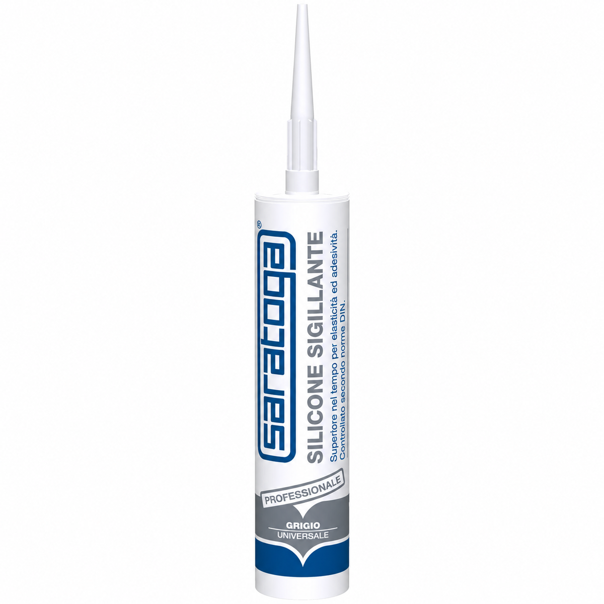 Silicone SARATOGA gris universel, cartouche professionnelle avec embout blanc, mastic d’étanchéité gris
