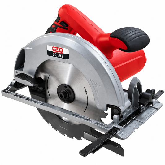 Scie circulaire VALEX SC191 1410232, 1400 W, lame Ø190 × 20 mm Z24, 4700 tr/min, coupe 65 mm à 90° et 45 mm à 45°.
