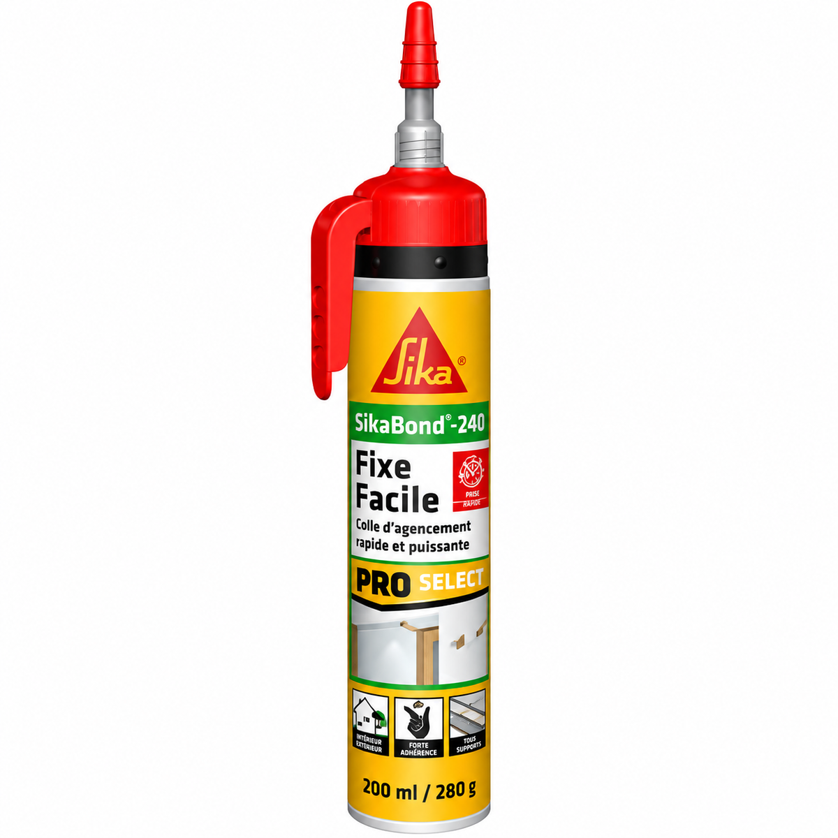 Cartouche à gâchette intégrée SIKA SikaBond 240 Fixe Facile 280 g, colle acrylique blanc cassé sans pistolet pour fixer plinthes et moulures | SQES Tunisie
