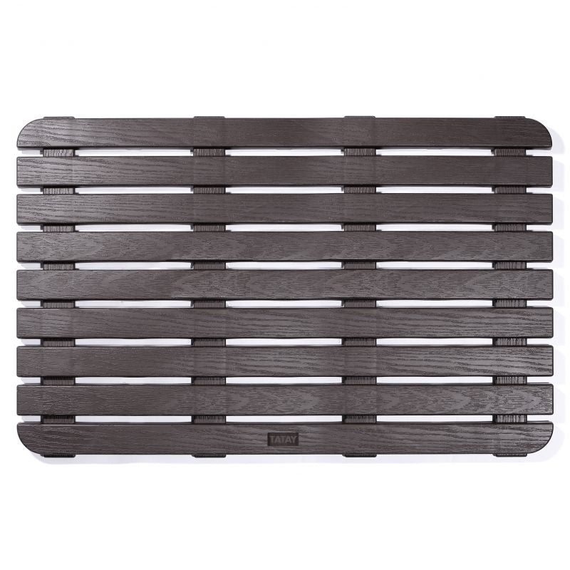 CAILLEBOTIS 80x50 FONCÉ - Tapis Douche Rectangulaire Antidérapant Effet Bois