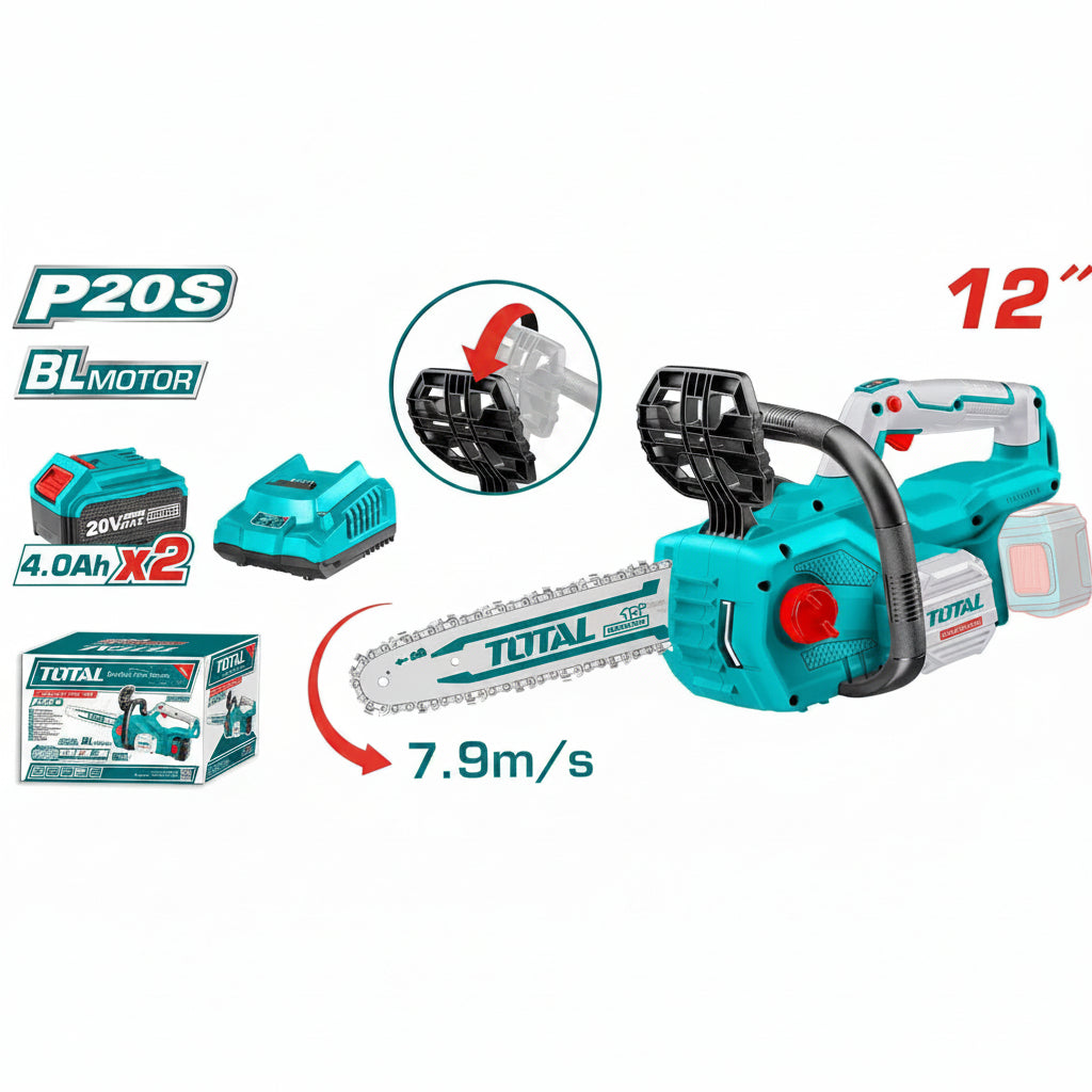 Tronçonneuse sans fil TOTAL TGSLI201286 20V brushless barre 30cm 2 batteries 4Ah – SQES Tunisie

