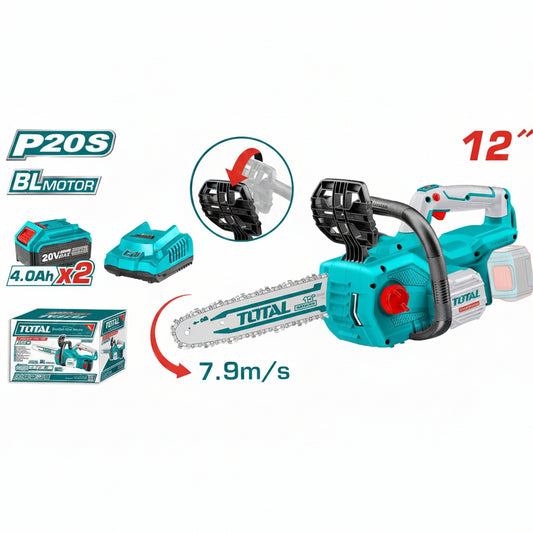 Tronçonneuse sans fil TOTAL TGSLI201286 20V brushless barre 30cm 2 batteries 4Ah – SQES Tunisie
